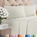Queen Size 4 Piece Sheet Set - Comfy Breathable & Cooling Bed Sheets Set - Hotel Luxury Bedding for Women, Men, Kids, Teens, Boys & Girls - Deep Pockets and Wrinkle Free - Oeko-Tex - Beige Stripes 2