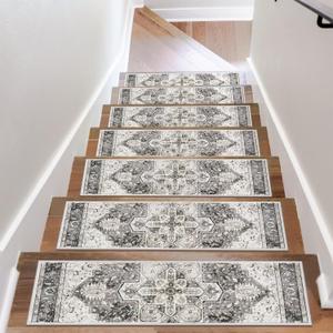 OJIA Stair Treads Non Slip for Wooden Steps Indoor 15PCS Carpet Stair Treads, Rubber Backing Stair Carpet Treads, Residue Free 8"x30" Staircase Step Treads Edging Stair Rugs for Kids & Pets, Gray