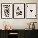 Framed Set of 3 Poker Wall Art Lucky You Poster, Trendy Retro Print Wall Decor for Queen of Hearts Wall Art Rustic Vintage Farmhouse Home Wall Decor（Black 12"x16"）