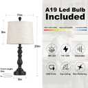 23'' Farmhouse Table Lamps for Living Room Set of 2 with USB C+A Ports, Retro Bedside Lamp for Bedroom, Office, Dining Room, Knob Switch, 3 Color Temperatures, Bulb Included, Black