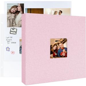 3 Ring Binder 12x12 Inch Large Scrapbook Photo Album, Linen Cover Scrap Book with 30 Plastic Sleeves 60 Pages 12 x 12 Scrapbooks White Pages for Wedding Couples Baby Travel Women kids (Pink)