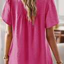 Womens Summer Tops Crewneck Short Sleeve Shirts Casual Chiffon Blouses Flowy Lace Hem Boho Clothing Trendy 2026 (Pink)