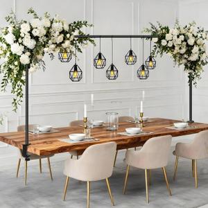 Over The Table Rod Stand with Clamps Adjustable 30"-43" Tall 47"-98" Length Black Table Arch Hanging for Wedding Birthday Party Halloween Christmas