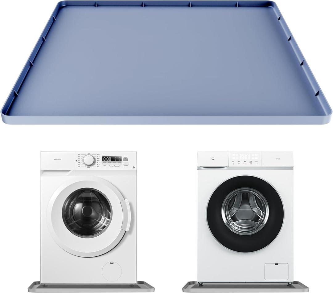 Washing Machine Drain Pan 27"x27" with 0.78" Raised Edges, Leak-Proof Silicone Mat, Non-Slip Waterproof Floor Protector for Washer Dryer (Grey)