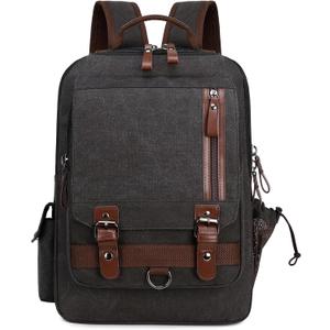 Lanola Water-resistant Canvas Backpack with Anti-Theft Pocket, Daypacks Fits 15.6 Inch Laptop for Men Perfect for Work, Travel, Daily Use (Black)