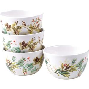 Christmas Story Ice Cream & Dessert Bowls  Set of 4 22 oz. Ceramic Holiday Bowls with Pinecone & Berry Winter Art  Festive Microwave & Dishwasher Safe Serving Bowls (Large)