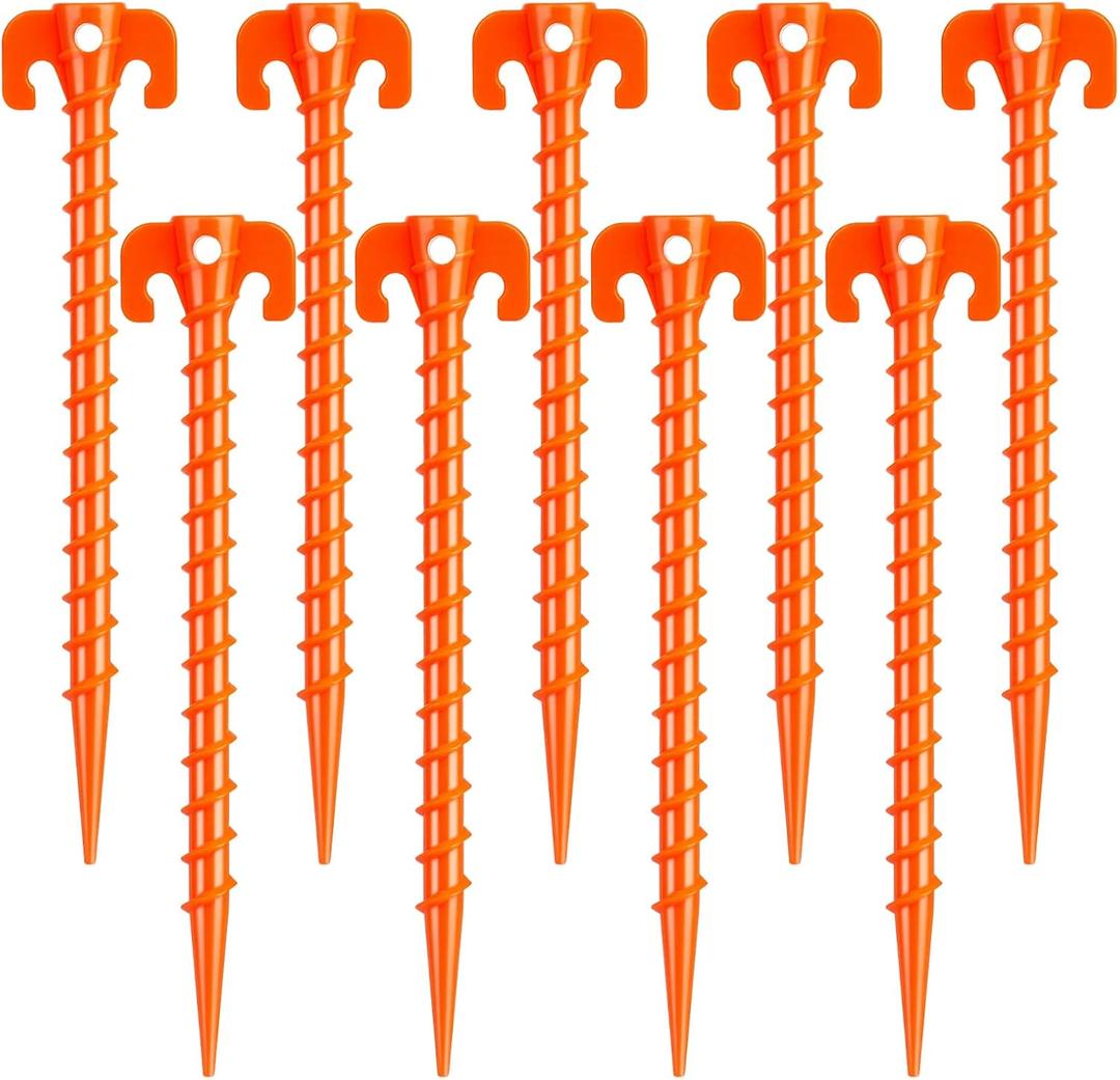 15 Pack Plastic Spiral Tent Stakes - 10 Inch Heavy Duty Screw-in Sand Anchors Pegs - Windproof Plastic Ground Anchor Stakes for Secure Tents, Inflatables, Canopies, Tarps, Garden Structures