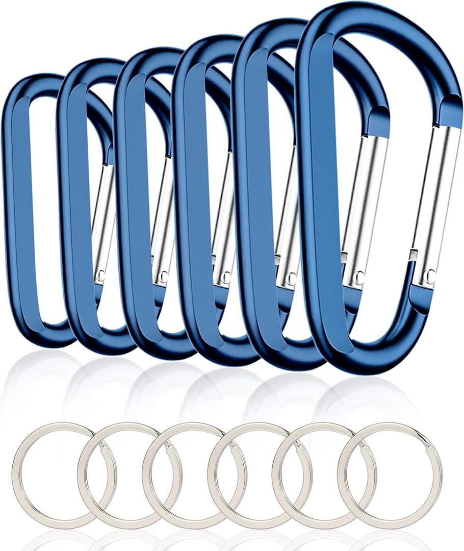 CampTek Carabiner Caribeaner Clip,3" Large Aluminum D Ring Shape Carabeaner with Keyring Keychain Hook (Navy)
