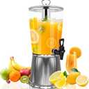 Beverage Dispenser With Stand, Iced Beverage Drink Dispenser, Stainless Steel Water Jar with Ice Container, Lemonade Drink Jar Jug For Buffet, Parties, Clear Acrylic, 2-GALLONS 8-L