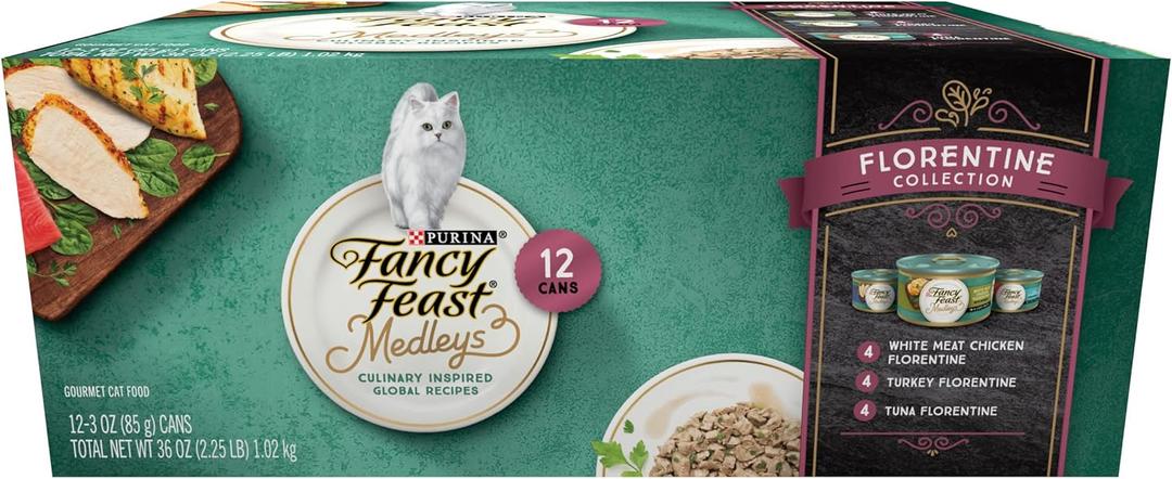 Purina Fancy Feast Wet Cat Food Medleys Florentine Wet Cat Food Variety Pack - (2 Packs of 12) 3 oz. Cans