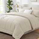 CozyLux Beige Comforter Set Full 7 Pieces Beige Bedding Set Cream Off White Bed in a Bag Bed Set with All Season Quilted Comforter, Flat Sheet, Fitted Sheet, Pillowcases