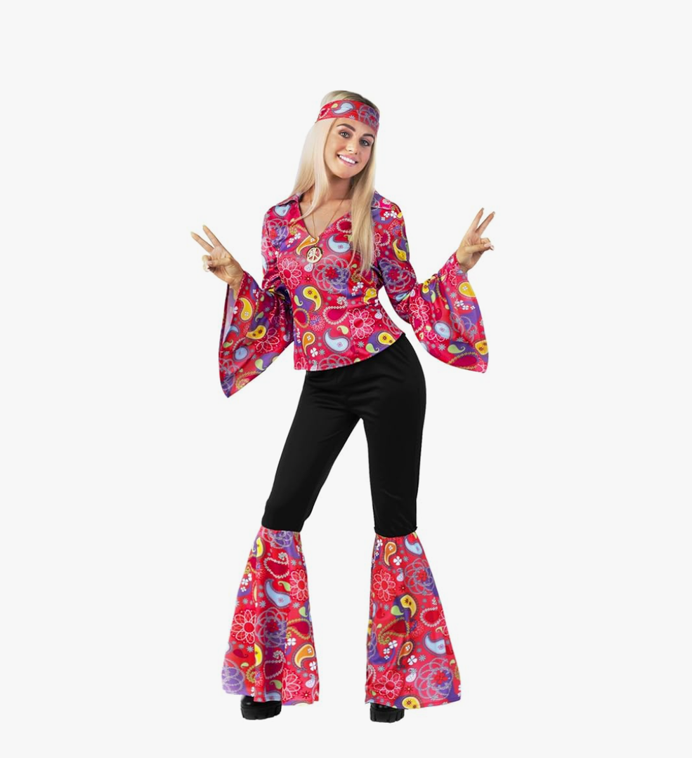 Morph 70s Costumes For Women Hippie Disco Outfit - Retro 60s 70s Style Costume For Parties, Festivals, and Events, Size XL