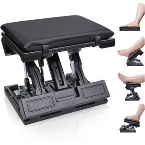 Foot Rest for Under Desk at Work Ergonomic Footrest with Adjustable Height and Angle, Foldable Foot Stool with Removable Pad Massage Beads for Office Gaming Chair Black