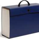 Smead Portable Expanding File Box, 19 Pockets, Blank Tabs, Printed Labels, Latch Closure, Legal Size, Blue (70806)