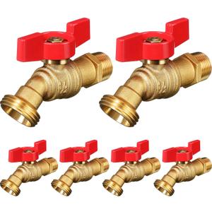 VIHOSE 6 Pack Male Hose Bib 1/2" MIP x 3/4" MHT, 1/4 Turn Brass Garden Faucet Shut off Valve Heavy Duty Water Hose Spigot for Garden Patio Hose Outdoor (Red)