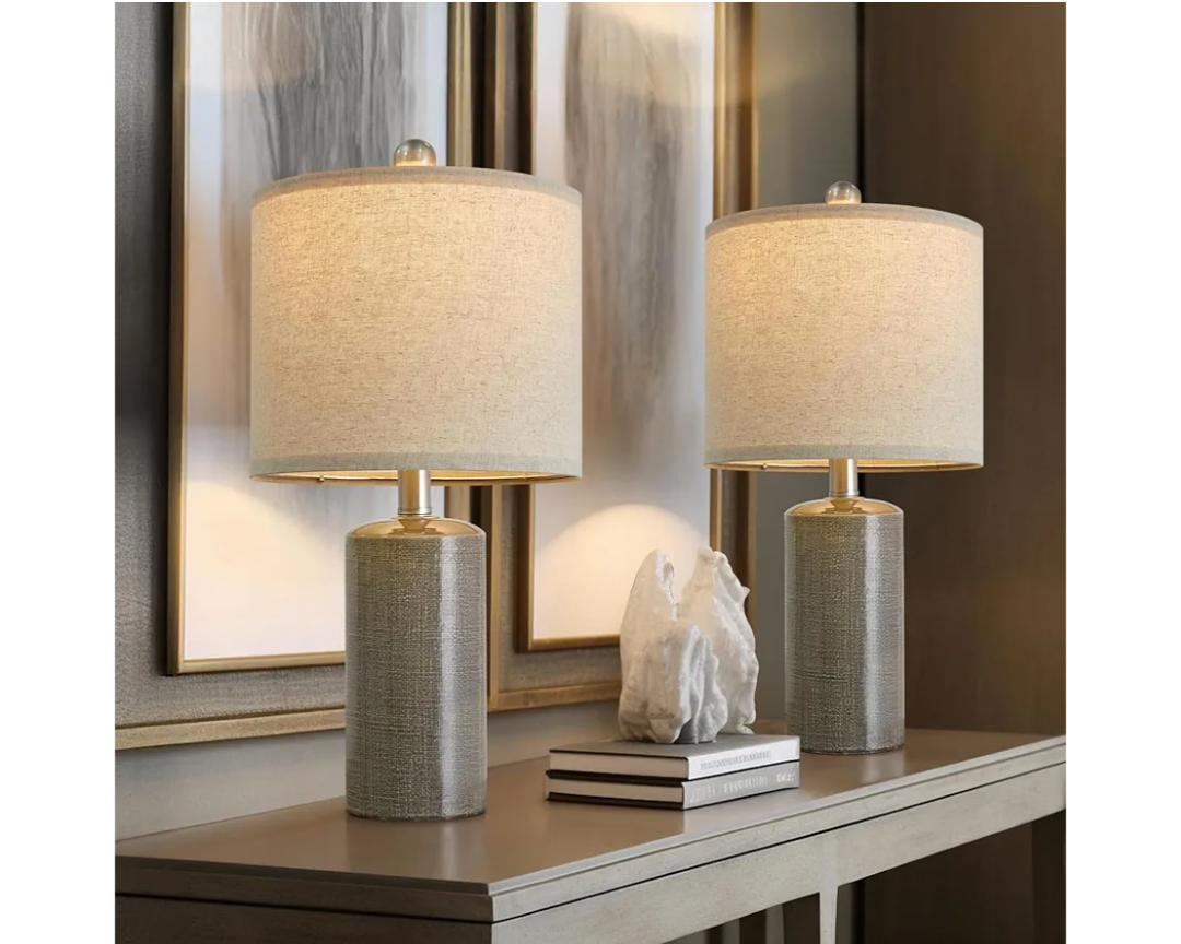 20.25/inch Modern Ceramic Table lamp Set of 2 Small Farmhouse Bedside lamp Dark Grey Nightstand Lamp End Table Lamps for Living Room Bedroom Study Office AMZ-T1109DG0