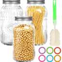 64 oz Glass Mason Jars Wide Mouth with Airtight Lids & Bands, 3 Pack with Sunflower Design, Large Half Gallon Mason Jars For Pantry, Canning, Fermenting & Pickling or Storing (Clear02)