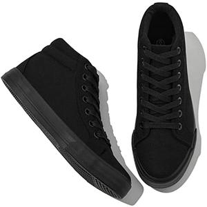 XRH Women Black Canvas High Tops Sneaker for Walking,White Non Slip Hi Top Lace up Shoes,Casual Fashion Mid Top Sneaker(Comfortable,Breathable,Trendy) 10