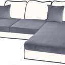 Sectional Couch Covers for 3-Piece Seat Cushion Velvet Separate L Shape Couch Cover Stretch Sofa Slipcover with 2 Pieces Pillowcases Furniture Protector (Sofa 2 Seater + 1 Chaise, Dark Grey)