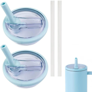 2PCS Tumbler Flip Straw Lid Replacement Fit for Stanley Quencher 40 oz, Leak-Proof,Reusable Tumbler Cover (Blue)