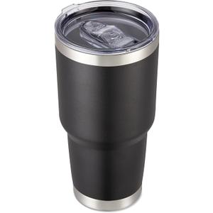 30 oz Tumbler with Lid Stainless Steel Tumblers Vacuum Insulated Cup Reusable Powder Coated Travel Mug Double Wall Leak Proof Portable Cups Keep Cold Drinks for 12 Hours, Black, 1 Pack
