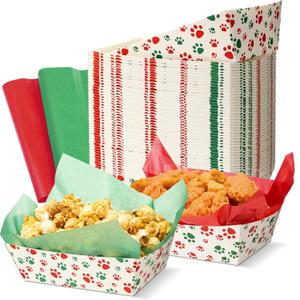 50 Pack Paw Food Trays with Wax Paper, Disposable Paper Food Boats for Nachos Popcorn Hot Dogs, Greaseproof Serving Baskets for Dog Birthday Movie Night Parties Carnival Stand Supplies