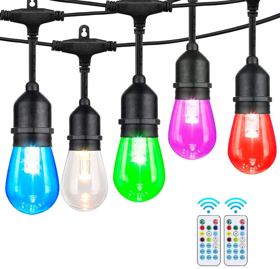 Outdoor String Lights, 96FT Color Changing Outdoor String Lights, Patio Lights Waterproof Porch Light with Remote, for Patio Decor (S14 96FT)