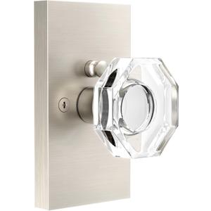 Matte Black Door Knobs Crystal Door Knob Interior with Lock, Privacy Octagon Glass Door Knob for Bed and Bathroo, 1 Pack (Brushed Nickel-Glass)