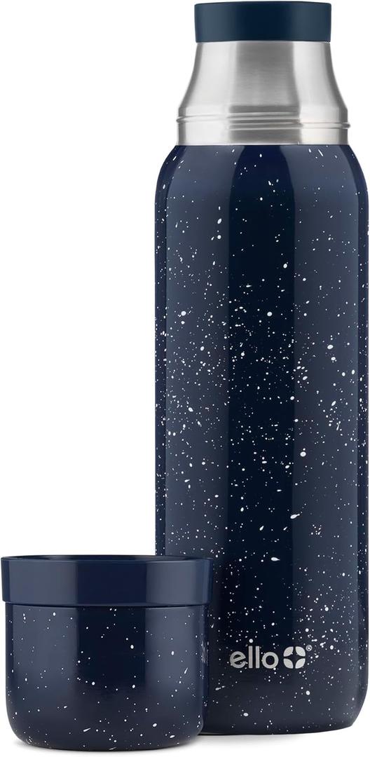 Ello Therma 32oz Insulated Stainless Steel Thermos for Hot & Cold Beverages with Leak Proof Lid & Built-in Cup, Triple Wall Insulation, Hot 24 Hrs, Perfect for Coffee,Tea, Dishwasher Safe, Blue (Xavier Navy Speckle)