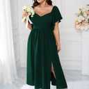 SCOMCHIC Women Plus Size Dresses Short Sleeve Sweetheart Neckline Wedding Guest Cocktail Smocked A Line Slit Maxi Dress (XL)