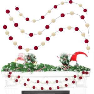 TBD Decor 3pk Red Pom Pom Garland 20FT Colorful Large Felt Ball Garland for Mantle,Indoor Holiday Wedding Birthday Party Supplies