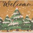Winter-Welcome-Doormat Outdoor-Entrance Non-Slip Pine Trees Front Door Mat Seasonal Door Mat for Porch Farmhouse 17 x 29 Inch