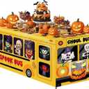 Peryiter 5.5 Ft Halloween Ghost Bus Theme Boo Party Spooky Bus Washable Fabric Polyester Rectangular Tablecloth Protector for Halloween Party Decoration