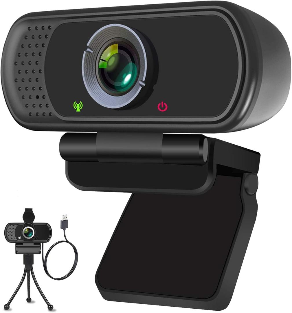 Full HD 1080P Webcam with Privacy Shutter and Tripod, Pro Streaming Web Camera with Microphone, Widescreen USB Computer Camera for Laptop Desktop Mac (Black)