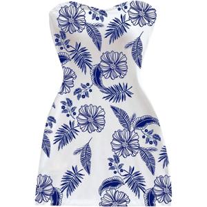 Floerns Women's Summer Floral Tube Mini Dress Strapless Backless Party Club Bodycon Dresses (Medium, Blue and White)