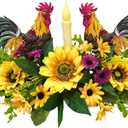 Svndlyn Rooster Kitchen Decor Centerpiece with Flameless Candle Rustic Farmhouse Artificial Sunflower Floral Arrangement for Dining Table, French Country Home Decoration
