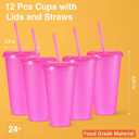 Amyhill 12 Pcs Reusable Glitter Cups with Lids and Straws 24 oz Plastic Tumbler Iced Coffee Cup Travel Mug for Smoothie Juice Sleepover Wedding Graduation Party Supplies Girl(Hot Pink) | Reusable, with Lids and Straws, Tumbler, Iced Coffee Cup, Travel Mug, Party Cups