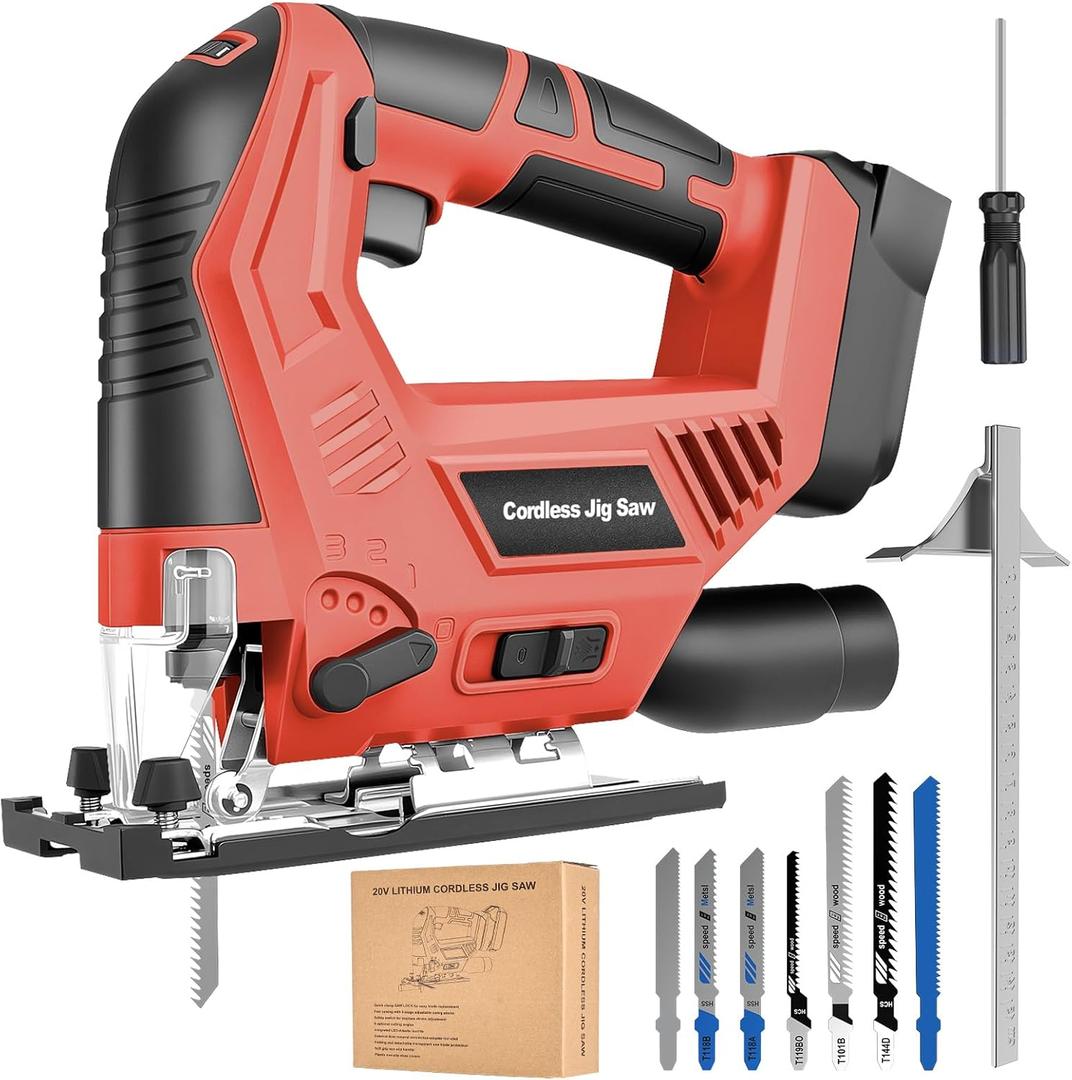 Jigsaw Compatible with Milwaukee 18V Battery (No Battery), Cordless Jig Saw Brushless Jigsaw Tool with LED Light, 0- 45 Bevel Cuts, 3 Orbital Settings for Straight/Curve/Circle Cutting