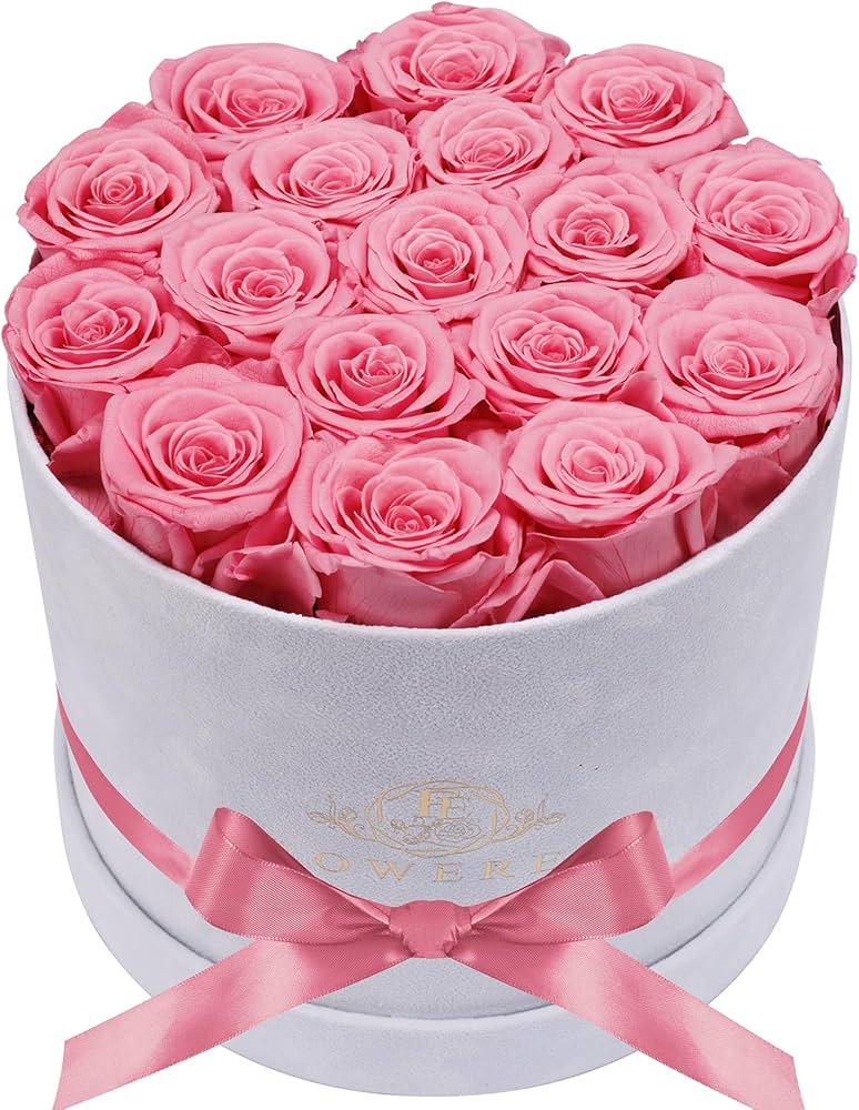 17 Forever Flowers in a Luxury Suede Box, Preserved Roses Birthday Gifts for Women, Romantic Anniversary Valentines Day Gifts for Girlfriend Wife Her, Pink
