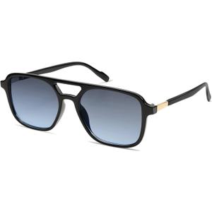SOJOS Retro Aviator Sunglasses for Women Men,Trendy Rectangle Womens Mens Shades Sun Glasses SJ2202 (Black Frame/Blue Grading Lens)