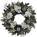 20 Glitter Pine Christmas Winter Wreath with Metallic Silk Hydrangea Pinecone & White Berry Mixed with Norfolk Cypress Cedar & Spruce, Wreaths for Front Door Porch Mantel & Fireplace Decor