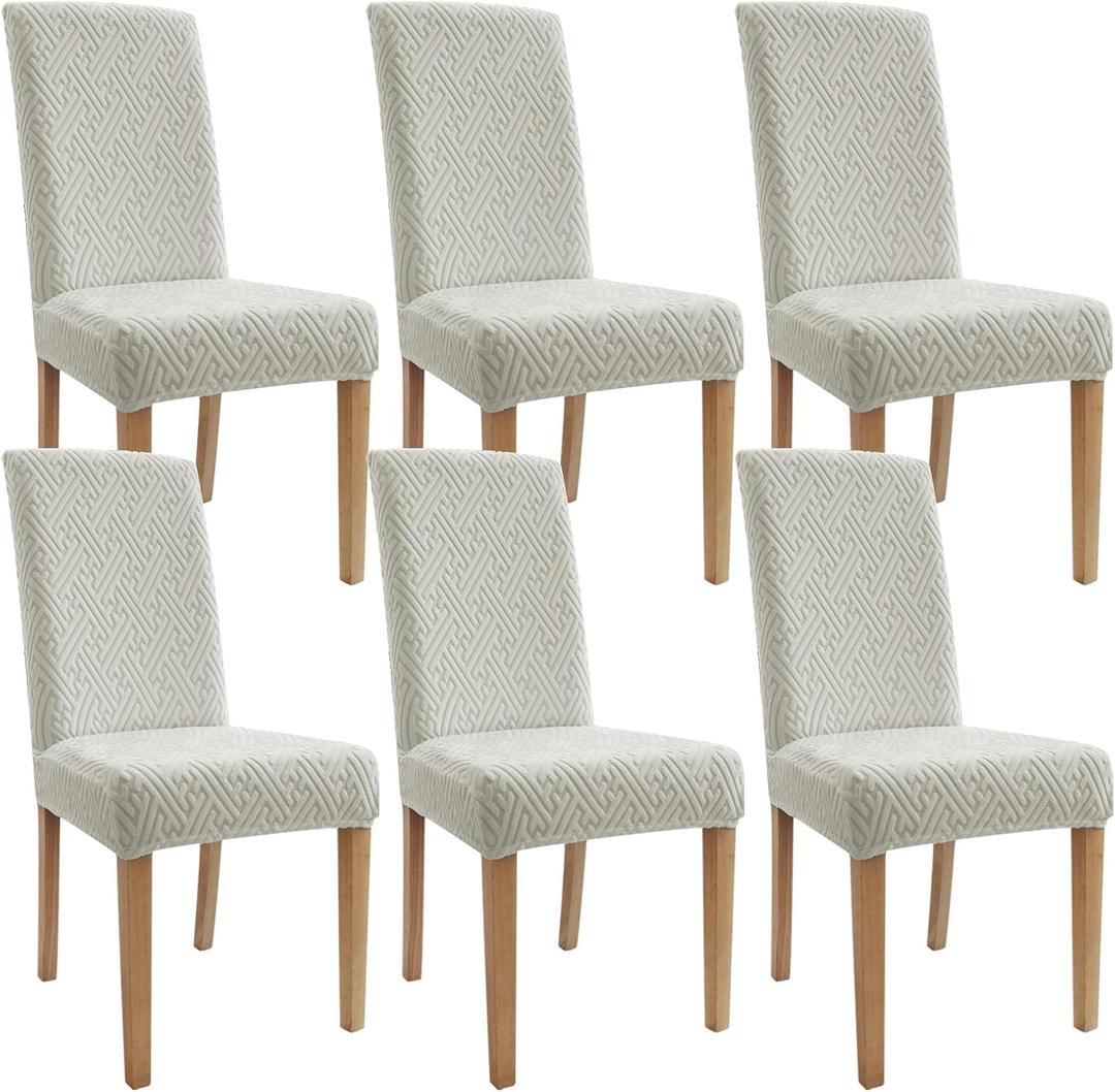 Chair Covers for Dining Chairs, Stretch Jacquard Dining Chair Silpcovers Set of 6, Cat Scratch Resistant Washable Dining Chair Covers, Removable Chair Protectors for Dining Room, Kitchen, Hotel (Grey)