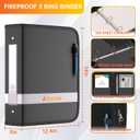 DocSafe 3 Ring Binder with Zipper,Fireproof 2 Inch Round Ring Binder with 2 Interior Pockets,PVC-Free,Portable School Office Home Safe Storage for Letter Size 8.5'' x 11'' Paper Photos Cards Black