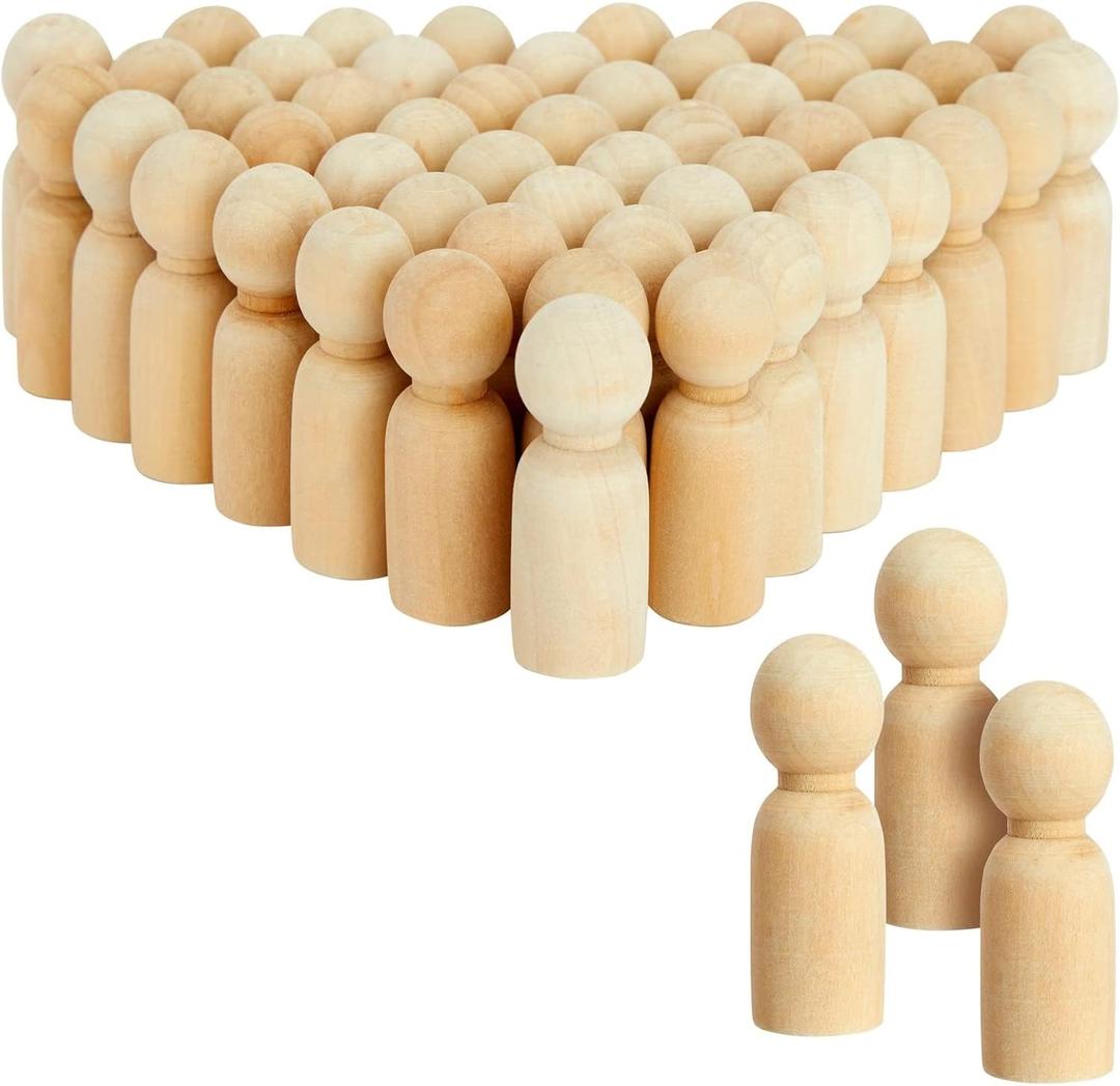 Bright Creations 50 Pack Unfinished Wooden Peg Doll Bodies, Natural Wood Figures for Painting, DIY Arts and Crafts, 2.4 inches Tall - Peg Dolls - Wooden People Figures