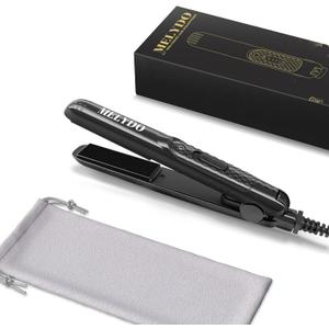 Melydo Mini Flat Iron, Ceramic Tourmaline Small Hair Straightener for Short Hair/Bangs, Dual Voltage Travel Hair Straightener, Portable Mini Straightener with Storage Pouch(Black)