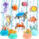 OBBOLO Under the Sea Party Decorations, Ocean Birthday Party Decorations with 4 Table Centerpieces, 8 Hanging Ocean Animal Honeycombs and 4 Bubble Garlands for Beach Baby Shower Party Supplies