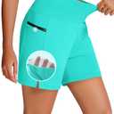 MIVEI Women's 7" Long Swim Board Shorts with Zipper Pockets High Waisted Quick Dry Beach Swimming Swim Suit Bottom with Liner Lake Green (XXXL)