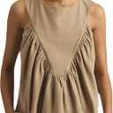 Tanming Womens Sleeveless Peplum Top Swing Tank Loose Fit Back Button Casual Blouse Ruffled Shirts XS