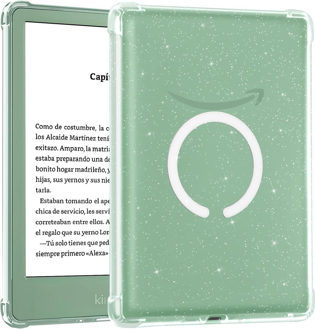 CoBak Magnetic Clear Case for 6 Inch Kindle 2024 and 2022 (11 Generation) - Compatible with PopSockets/UGREEN/Anker Magnetic Grip and Stand, Lightweight (Glitter Clear White Ring)