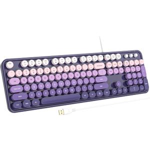 Atelus Computer Keyboard Wired, Plug Play USB Keyboard with Large Number Pad, Caps Indicators, Foldable Stands, Full Size Keyboard for Windows PC Laptop (Purple)
